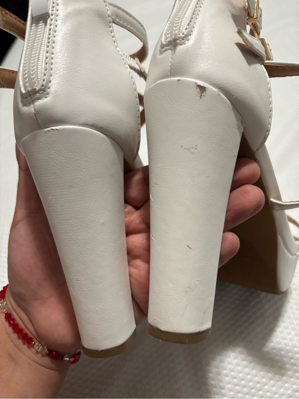 TOP Moda White Strappy Platform Heels with Gold Buckles - Picture 9 of 11